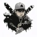 Asian chubby boy, with bape hoodie, wearing jordan 6, also wearing a black hat tattoo design idea