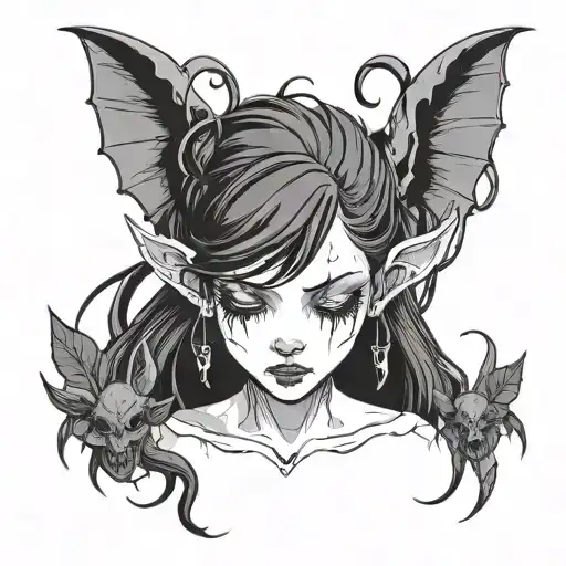 Anime succubus nature succubus shadow succubus little girl crying succubus blackwork tattoo design idea