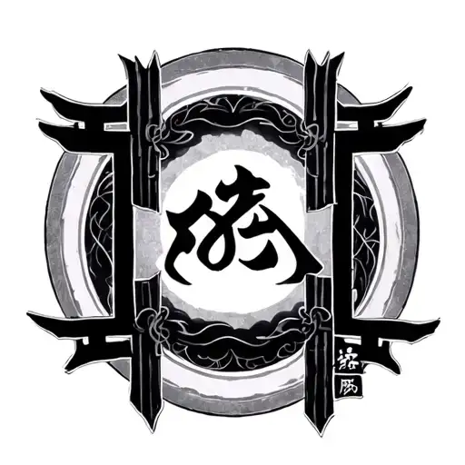 Japanese torri gate with tiwaz rune in the middle tattoo design idea