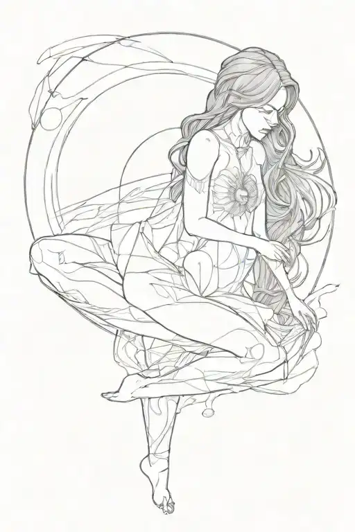 a woman on knees with a portal opening on her chest tattoo design idea