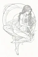 a woman on knees with a portal opening on her chest tattoo design idea