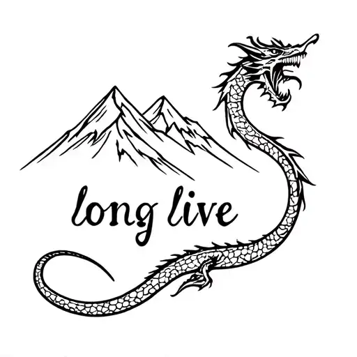 "long live" dragon above mount rainier tattoo design idea