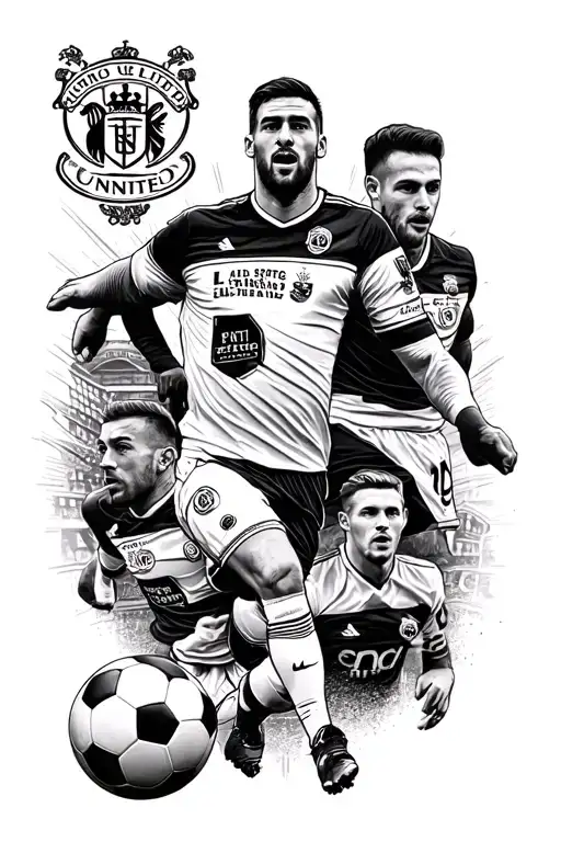 A sleeve tattoo featuring iconic moments from Leeds United history intertwined with football imagery tattoo design idea