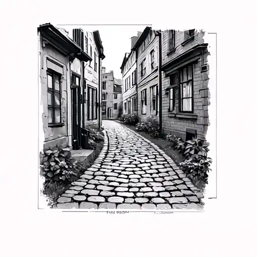cobblestone brick path tattoo design idea