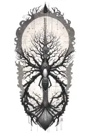 replace tree with spider, vertical axis, mathematical theme, geommetry tattoo design idea