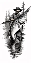 hunting fishing scene tattoo design idea