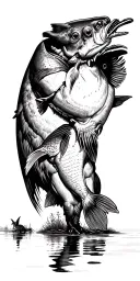 hunting fishing scene tattoo design idea