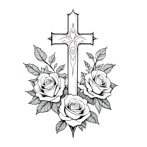 cross with roses underneath tattoo design idea