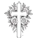 cross with roses underneath tattoo design idea