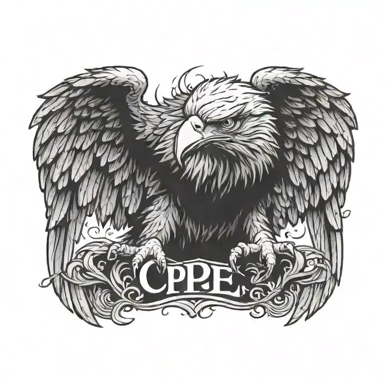 letters 'SCPE' eagle perched tattoo design idea