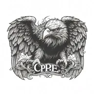 letters 'SCPE' eagle perched tattoo design idea