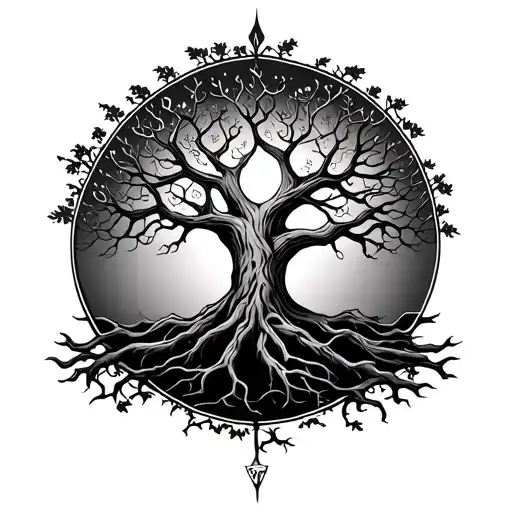 Yggdrasill tree of life and death tattoo design idea
