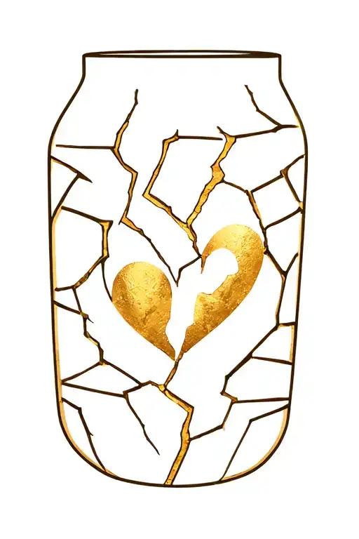 Cracked Vase / Kintsugi DesignConcept:A small, fine-line vase or heart with visible gold-filled cracks tattoo design idea