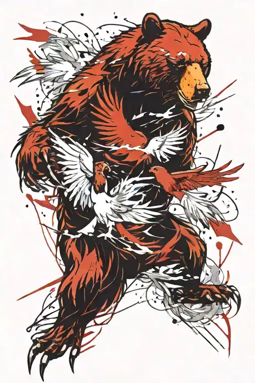 Bear fighting a phoenix bird tattoo design idea