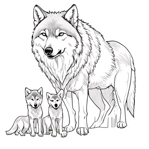 a wolf with a she-wolf and three wolf cubs tattoo design idea