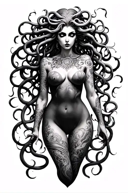 Medusa full body woman tattoo design idea