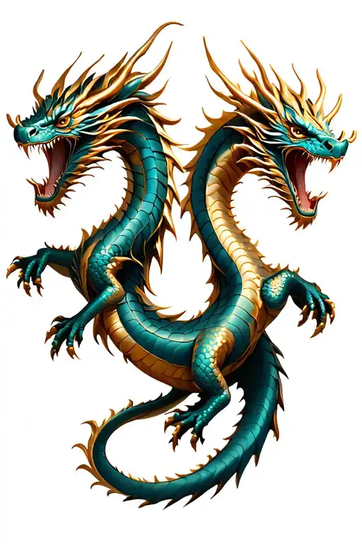 Twin gold and silver Dragons tattoo design idea