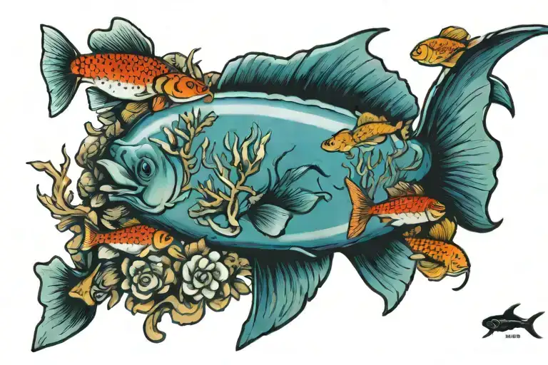 aquarium tank with fish tattoo design idea