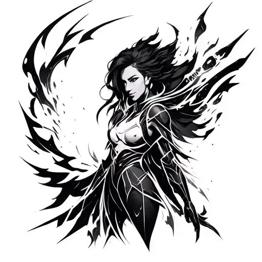 in the game overwatch, there is a character named Moira. give a cyber-sigilism style tattoo of her 'coalescence' ability tattoo design idea