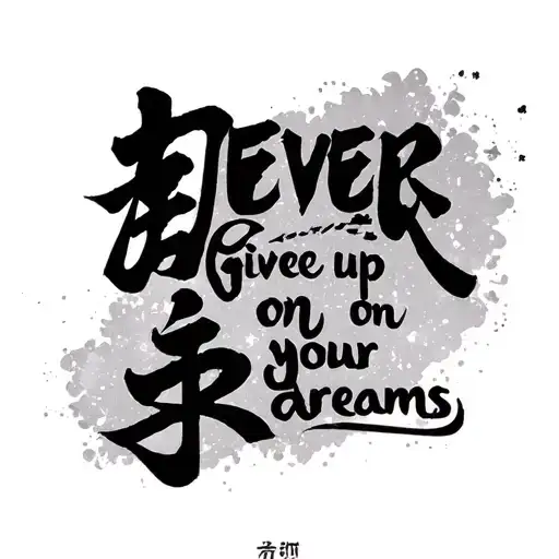 "Never give up on your dreams" Never Give Up on your dreams in Japanese symbols tattoo design idea