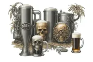 beer brewing process, death metal music, barley grains and water, tattoo design idea