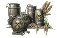 beer brewing process, death metal music, barley grains and water, tattoo design idea