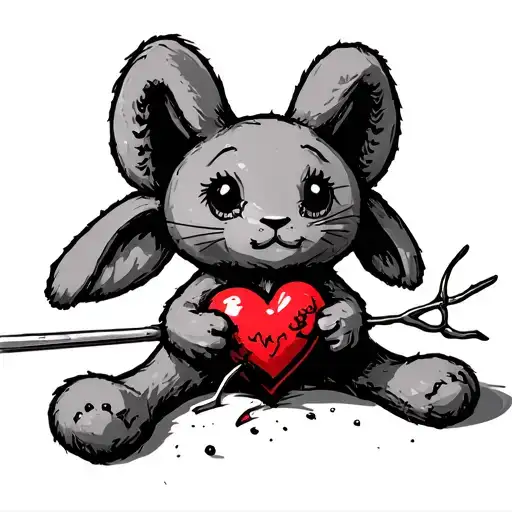 lop earred bunny voodoo doll stabbing its heart tattoo design idea