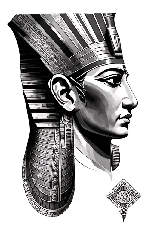 Egyptian sarcophagus forearm half sleeve featuring a collage tattoo design idea