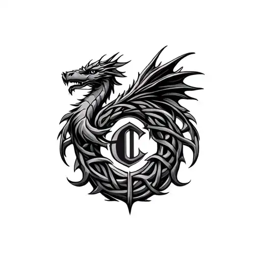 Celtic dragon c barcelona logo tattoo design idea