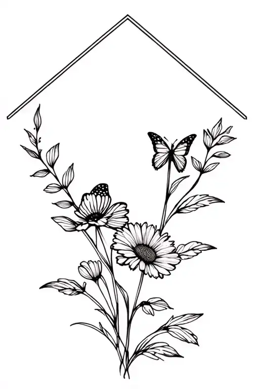 flowers, pentagon 9/11, butterflies tattoo design idea