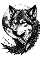 wolf moon and wild things tattoo design idea