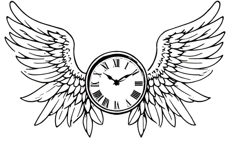 angel wings flower clock tattoo design idea