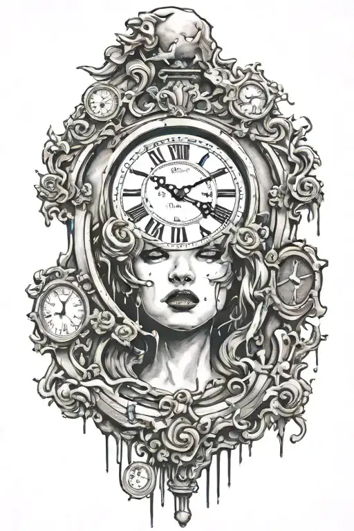 melting clock embedded in Banksy girl tattoo design idea