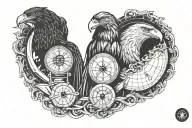 sleeve with statue, eagle, compass, globe, and anchor  tattoo design idea