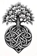 yggdrasil tree in bloom representing a member celtic knot tattoo design idea