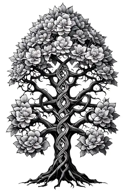 yggdrasil tree in bloom representing a member celtic knot tattoo design idea