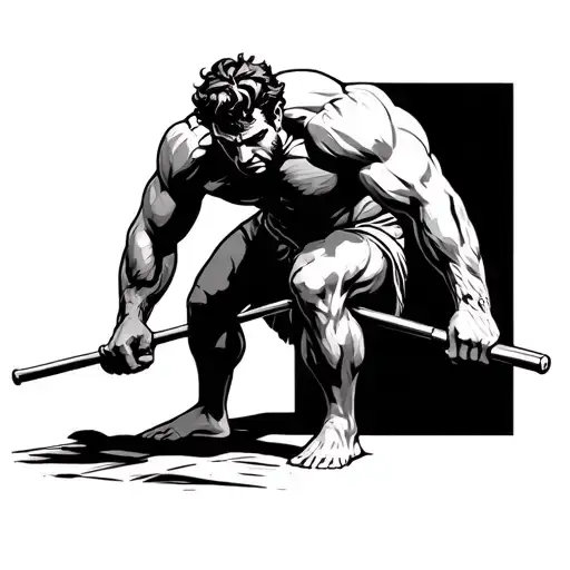 muscular greek god doing deadlift tattoo design idea