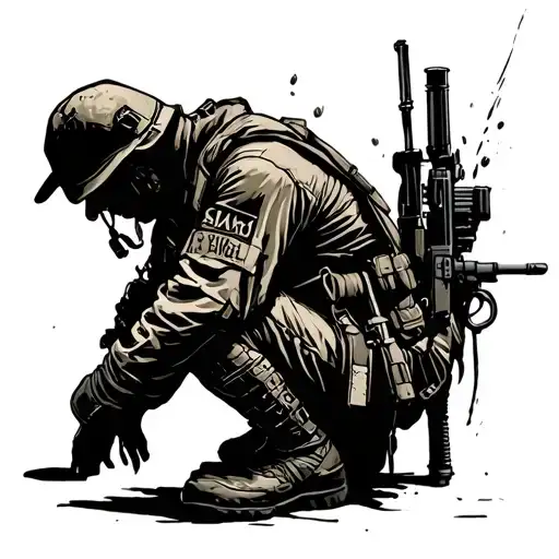 fallen soldier kneeling tattoo design idea