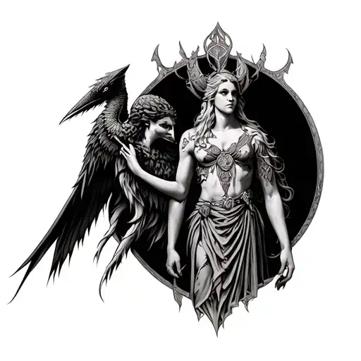 the dagda Irish god and the morrigan god tattoo design idea