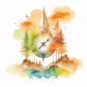 mountain compass clock tree aurora borealis tattoo design idea