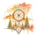 mountain compass clock tree aurora borealis tattoo design idea