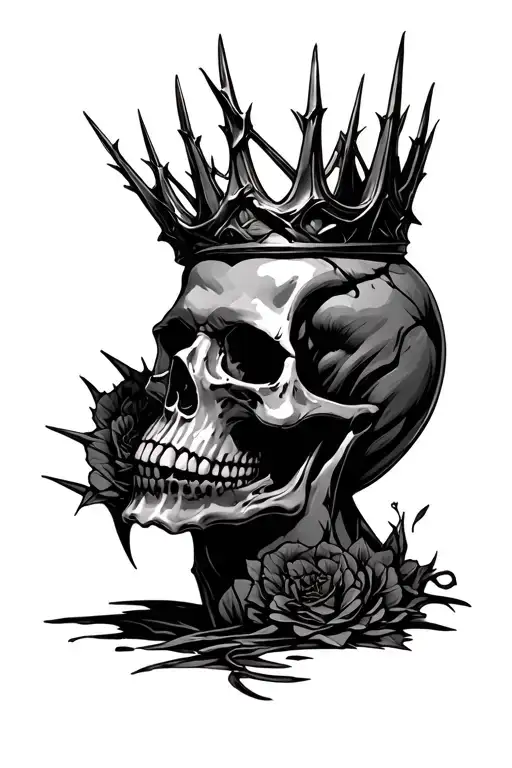 skull with thorn crown tattoo design idea