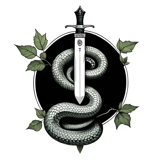 ivy leaves knife snake intertwined tattoo design idea