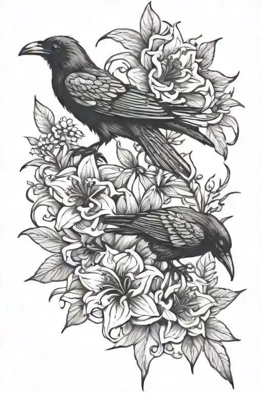 raven and spiderlily tattoo design idea
