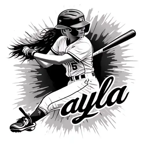 "Layla" softball player swinging a bat tattoo design idea