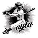 "Layla" softball player swinging a bat tattoo design idea