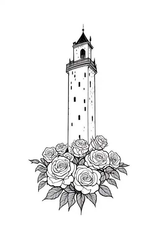 dark tower in a field of roses tattoo design idea