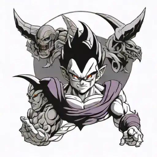 a tattoo that shows all villians. frieza, akuma, skeletor tattoo design idea