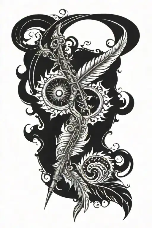  tattoo image for ekonkar ,feather, infinity sign ,flute    tattoo design idea