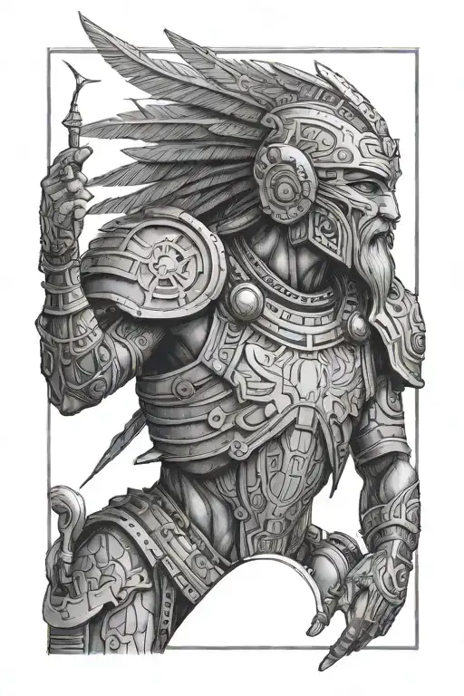 anunaki traveller / warrior holding futuristic object tattoo design idea